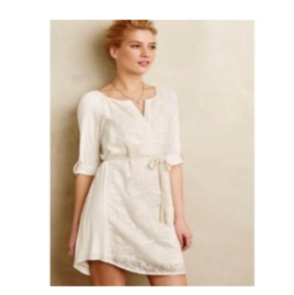 Anthropologie Embroidered White Dress